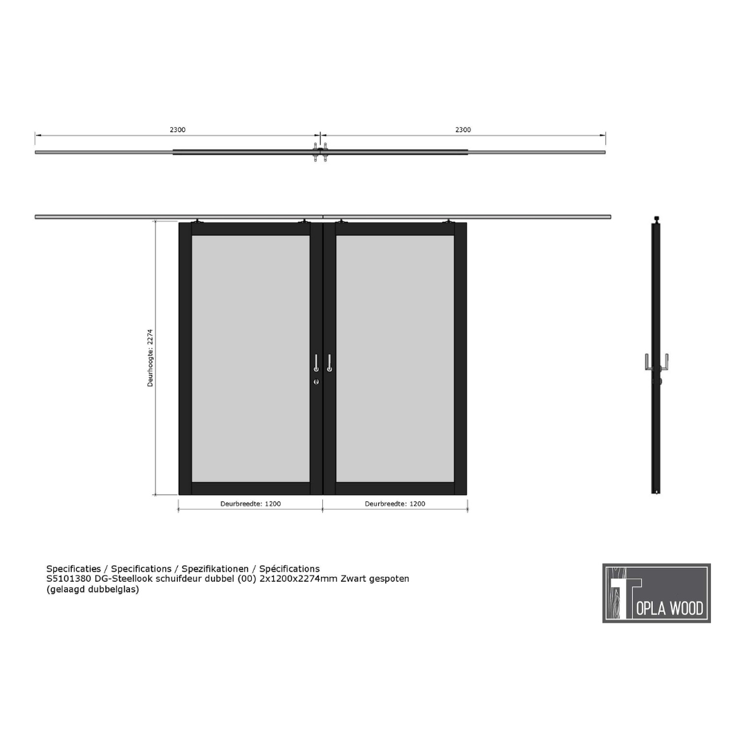 Steellook schuifdeur dubbel