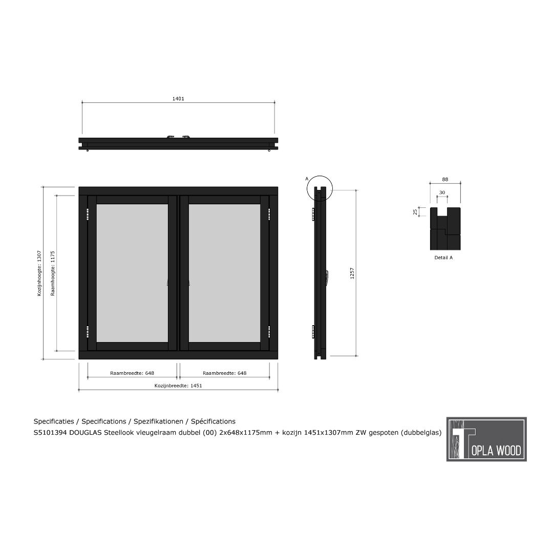 Steellook vleugelraam dubbel